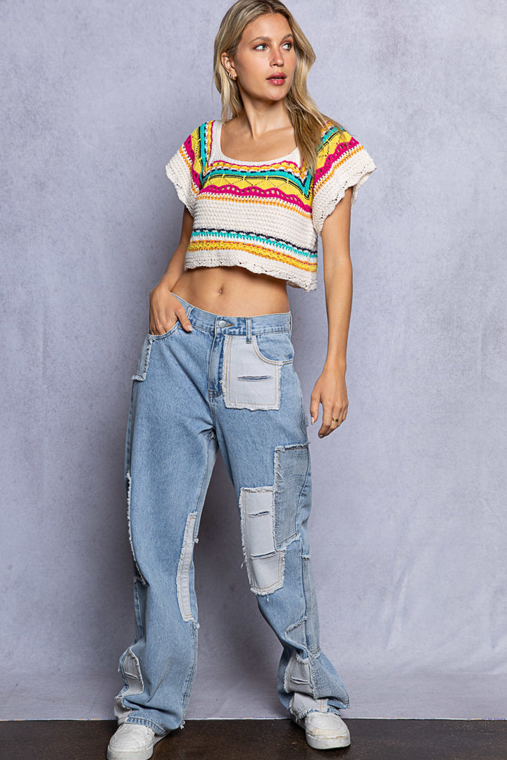 POL Women's Cream Hand Made Cropped Shirt