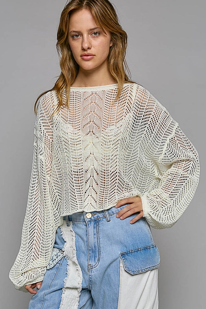 POL Women's Ivory Balloon Sleeve Sweater