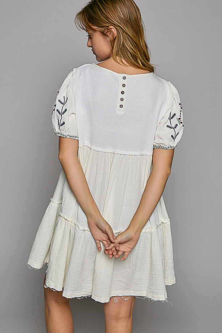 POL Women's Ivory Embroidered Mini Dress