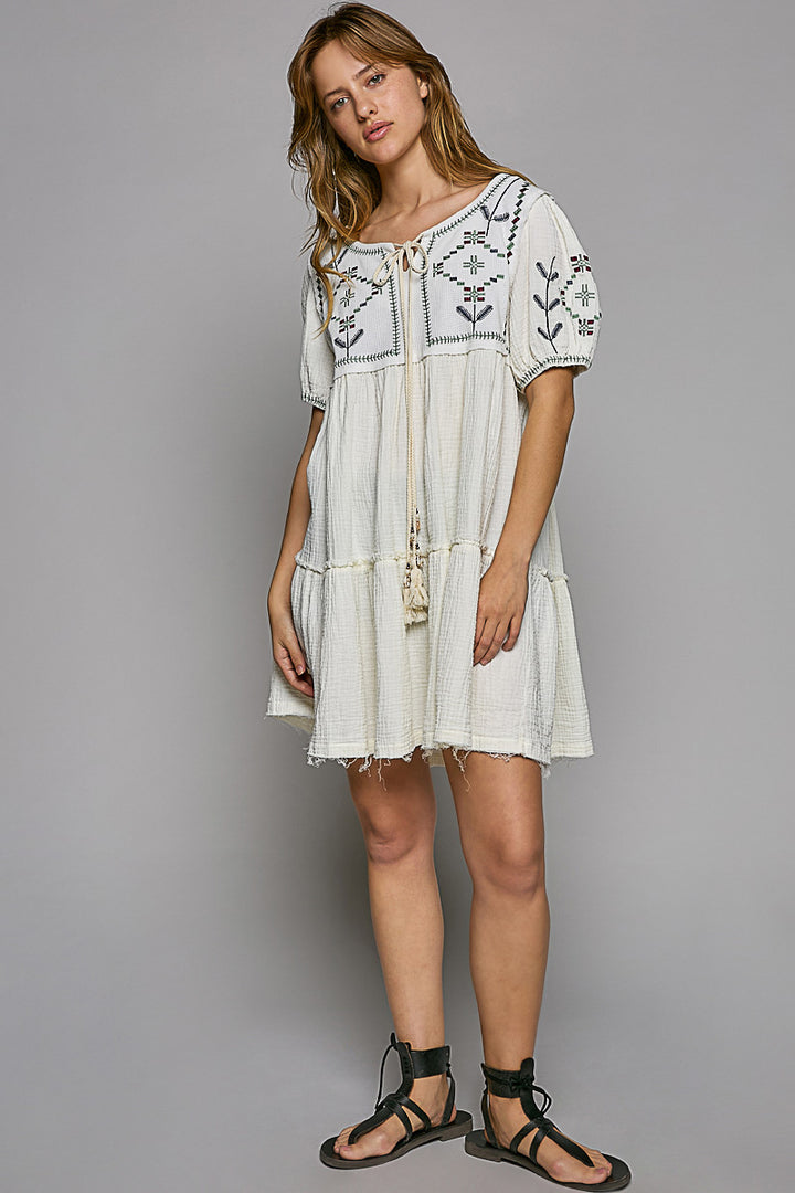 POL Women's Ivory Embroidered Mini Dress