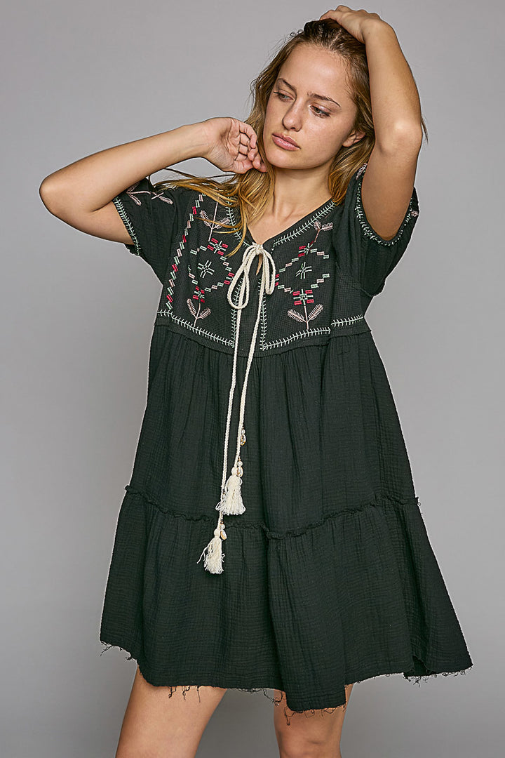POL Women's Black Embroidered Mini Dress
