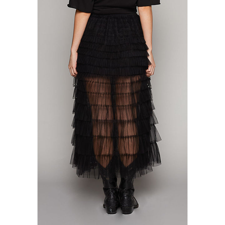 POL Women's Black and Pearl Long Sheer Skirt