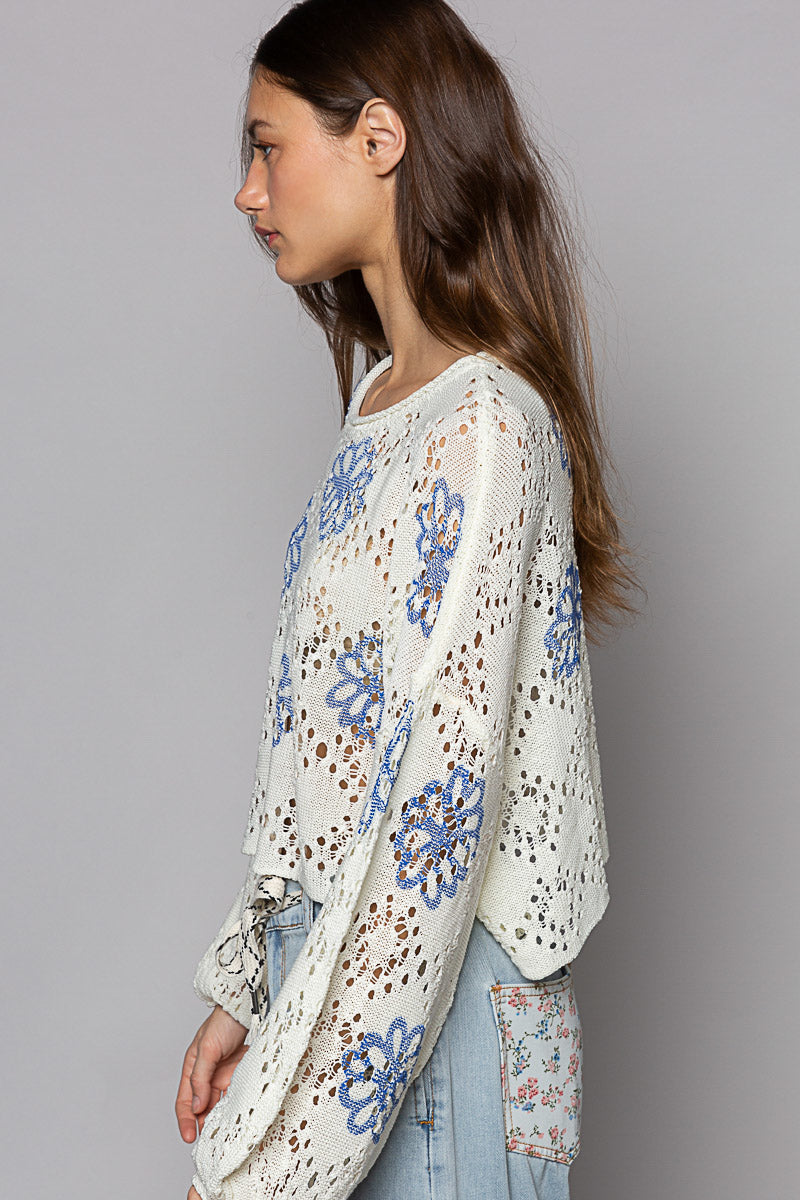 POL Women's Ivory Flower Print Sweater Top
