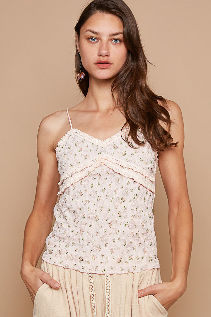 POL Women's Blush Floral Knit Halter Crop Top
