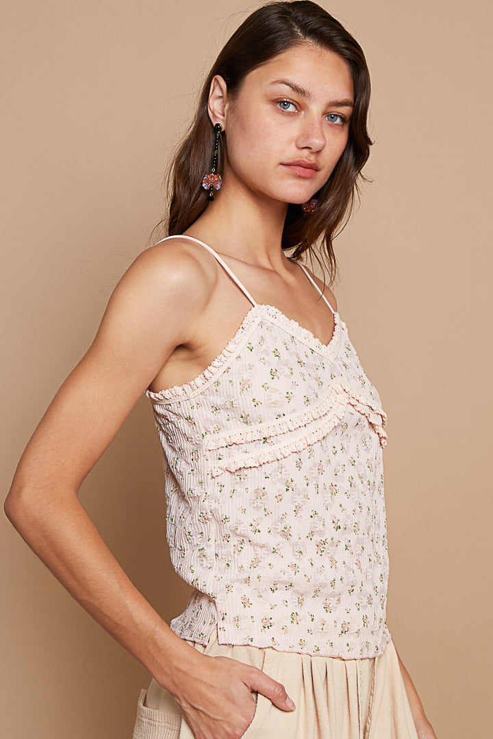 POL Women's Blush Floral Knit Halter Crop Top