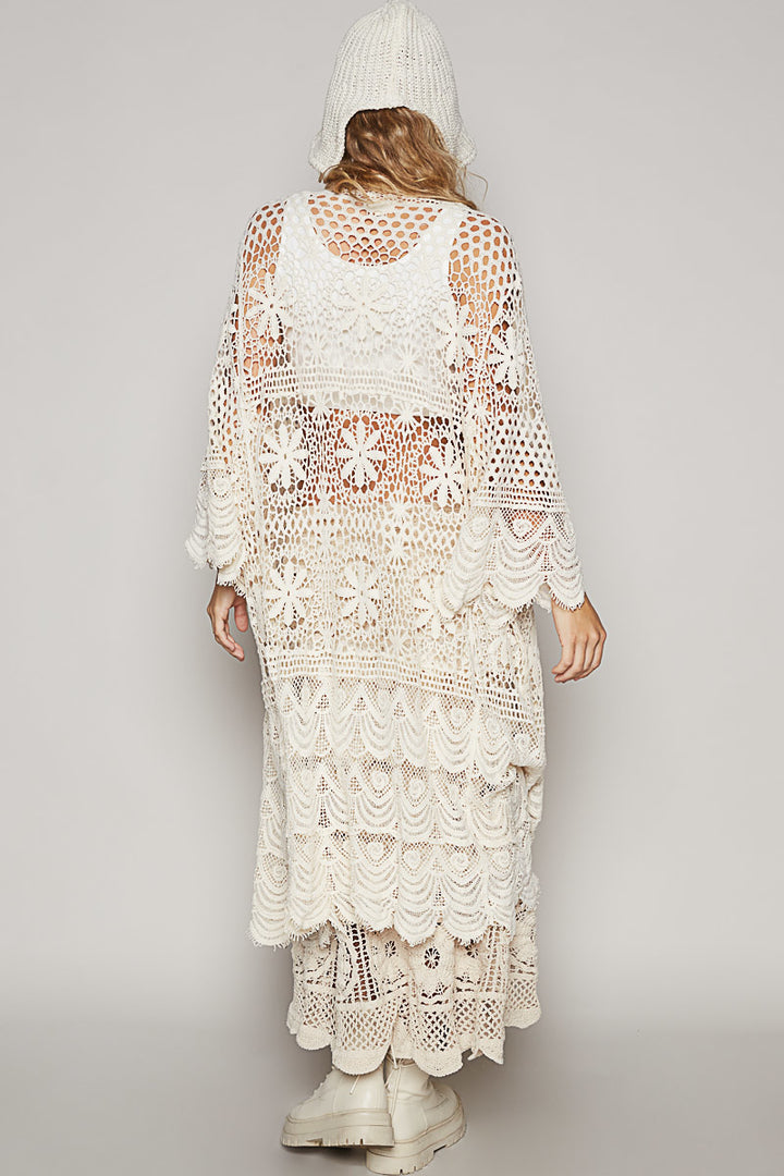 POL Women's Natural Long Crocheted Cardigan