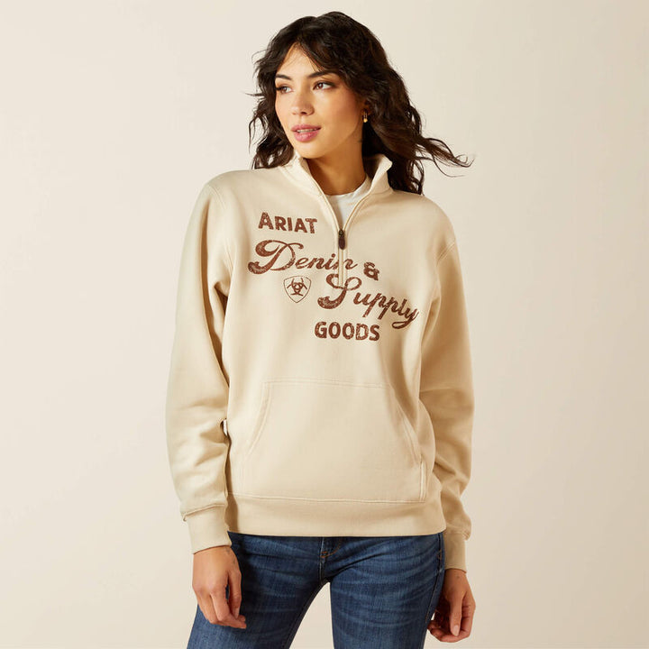 Ariat Women's Oyster Grey Denim and Supply 1/2 Zip Sweatshirt