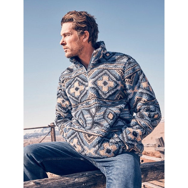 Wrangler Men's Water Blue Quarter Zip Sherpa Pullover