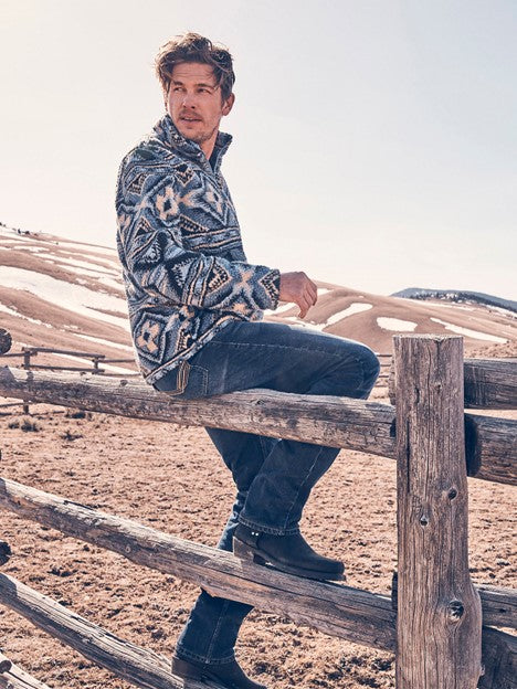 Wrangler Men's Water Blue Quarter Zip Sherpa Pullover