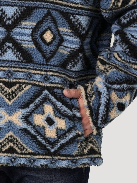 Wrangler Men's Water Blue Quarter Zip Sherpa Pullover