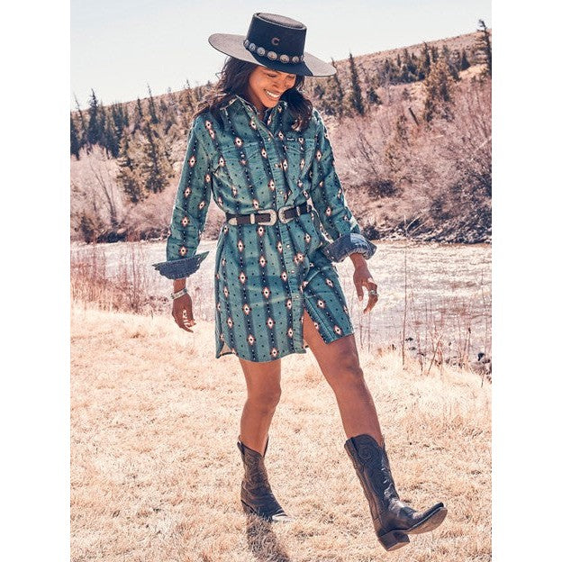 Wrangler Women's Retro Blue Teal Checotah Cord Dress