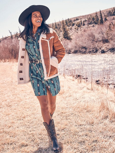 Wrangler Women's Retro Blue Teal Checotah Cord Dress