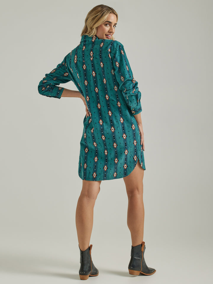 Wrangler Women's Retro Blue Teal Checotah Cord Dress