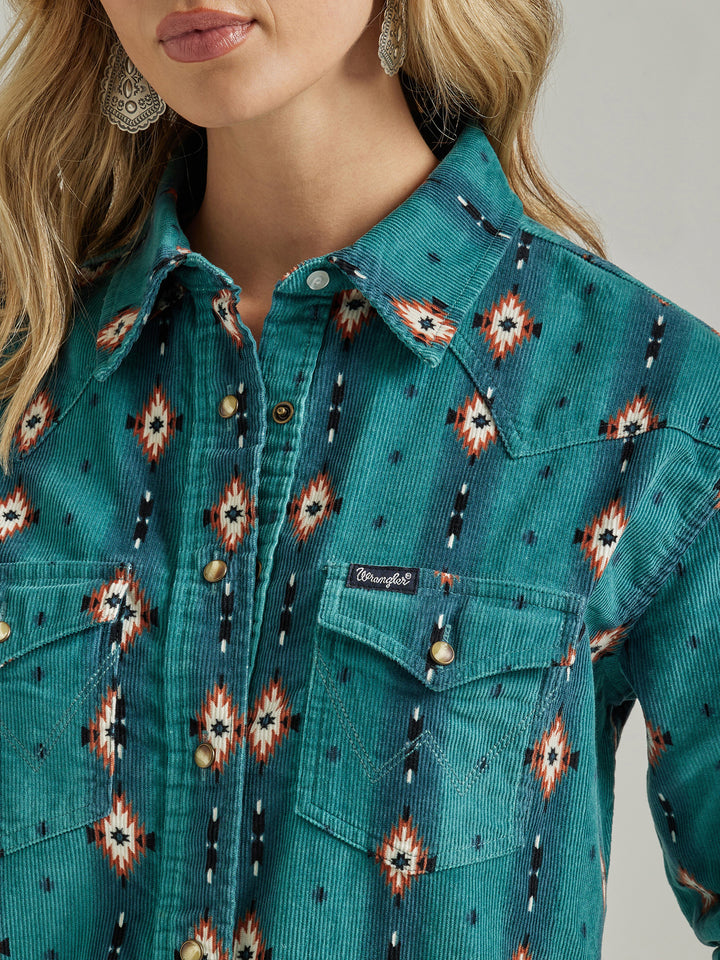 Wrangler Women's Retro Blue Teal Checotah Cord Dress