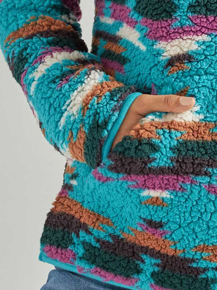 Wrangler Women's Retro Dark Teal Quarter Zip Sherpa Pullover