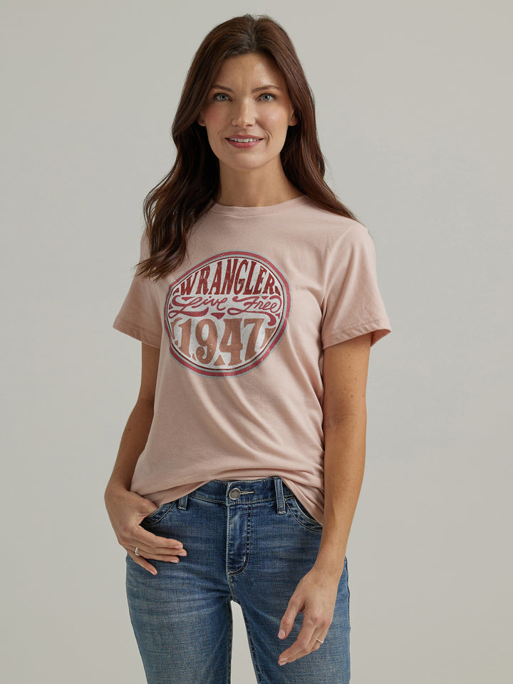 Wrangler Women's Peach Heather Nostalgia Logo Graphic Tee