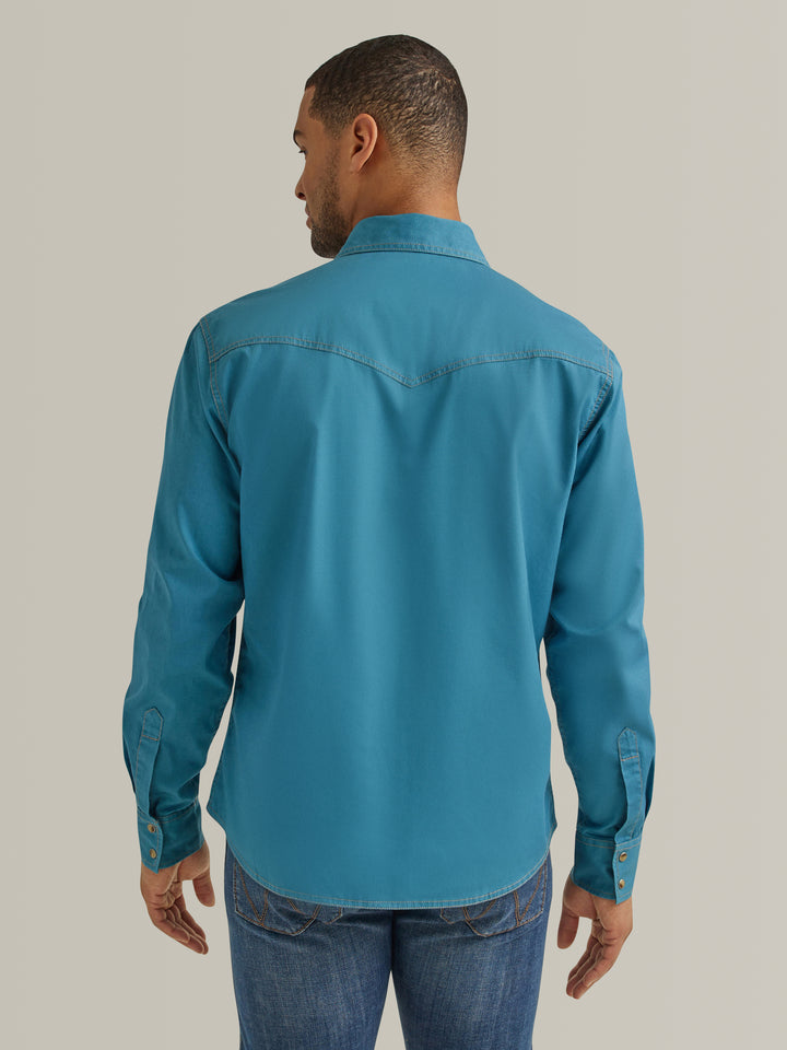 Wrangler Men's Rich Turquoise Solid Western Snap Shirt