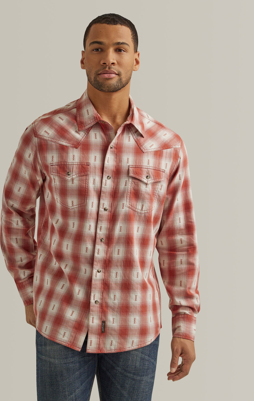 Wrangler Men's Rust Premium Long Sleeve Western Snap Shirt