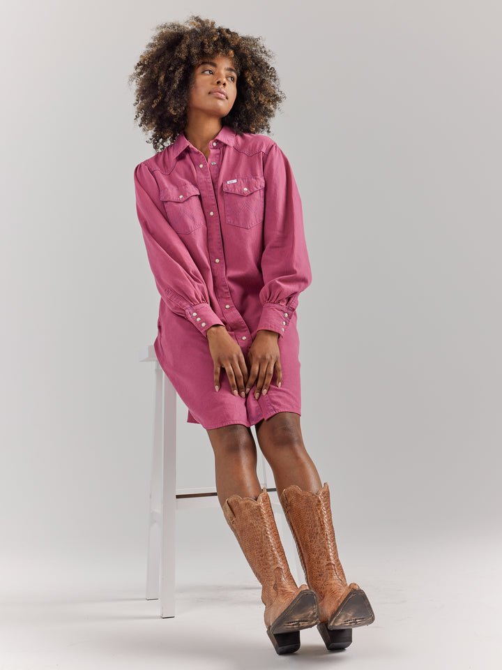 Wrangler Women's Barbie Dreamy Pink Western Shirt Dress
