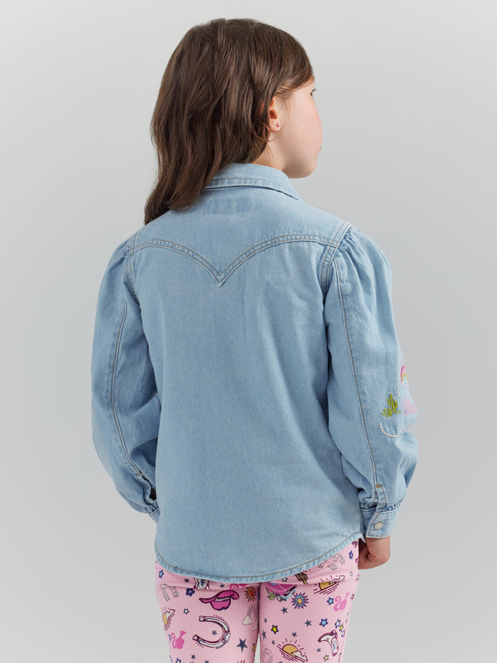 Wrangler Girl's Barbie Balloon Sleeve Embroidered Blouse
