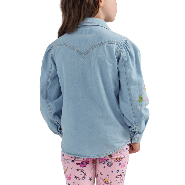 Wrangler Girl's Barbie Balloon Sleeve Embroidered Blouse