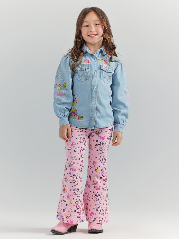 Wrangler Girl's Barbie Balloon Sleeve Embroidered Blouse