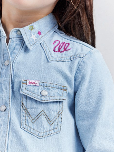 Wrangler Girl's Barbie Embroidered Denim Shirt Dress