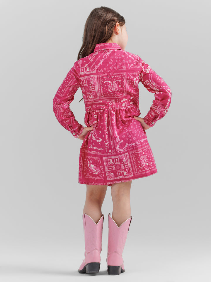 Wrangler Girl's Barbie Bandana Western Snap Shirt Dress
