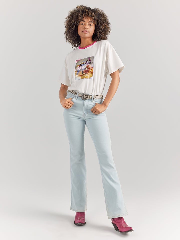 Wrangler Women's Barbie Westward Ken Blue High Rise Bootcut Jean