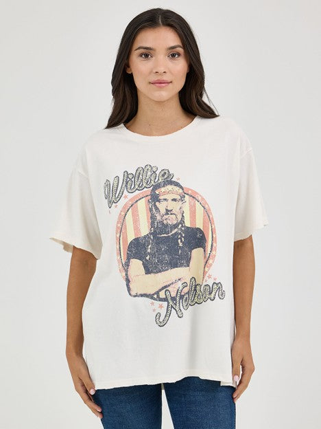 Wrangler Women's Marshmallow Oversized Willie Nelson Band Tee