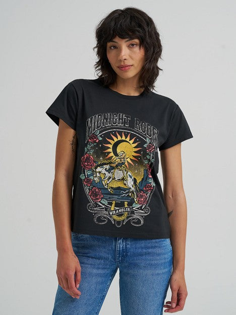 Wrangler Women's Rhinestone Black Midnight Rodeo Retro Tee