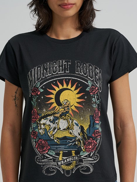 Wrangler Women's Rhinestone Black Midnight Rodeo Retro Tee