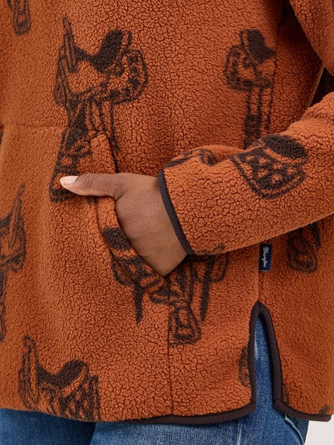 Wrangler Women's Horse Brown Quarter Zip Sherpa Pullover