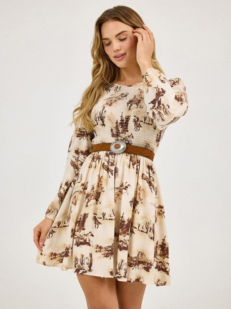 Wrangler Women's Cream Smocked A-line Dress