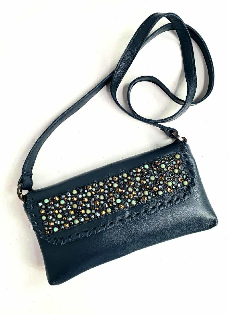 KurtMen Navy Turquoise Pearl Clutch and Crossbody Bag
