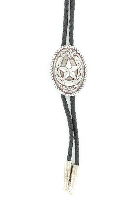 M&F Western Silver Oval Concho with Star and Horseshoe Bolo Tie