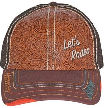Catchfly Women's Let's Rodeo Brown Tooled Ponytail Ball Cap
