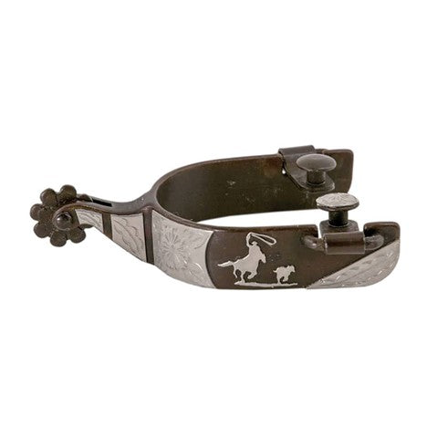 Calf Roping Motif Classic Antique Large Cup Spurs
