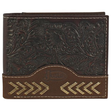 Justin Rawhide and Floral Tooled Bifold Wallet