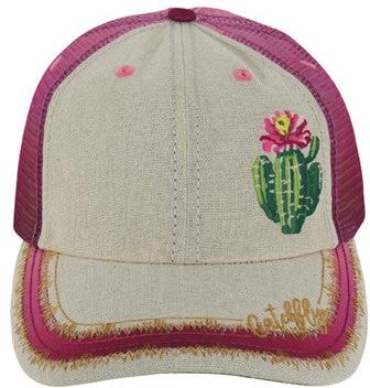 Catchfly Women's Pink Blooming Saguaro Ponytail Ball Cap
