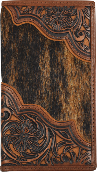Justin Floral Tooled and Brindle Hair On Rodeo Wallet
