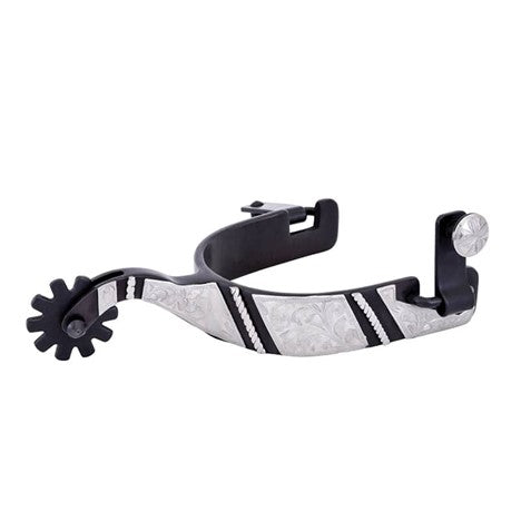 Black Satin Stainless Steel Engraved Rope Trim Spurs
