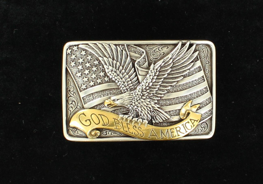 Nocona Two Tone Good Bless America Belt Buckle