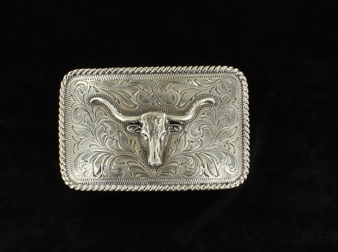 Nocona Rectangle Rope Edged Longhorn Belt Buckle