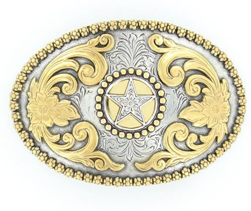 Nocona Oval Star and Floral Embossed Belt Buckle