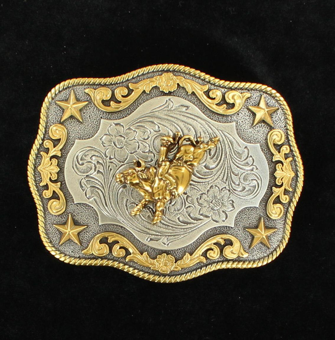 Nocona Antique Gold and Silver Bull Rider Belt Buckle