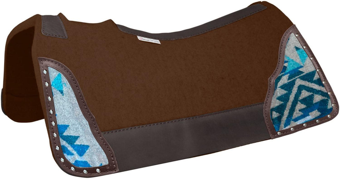 5 Star Grey and Turquoise Fabric Inlay Western Contoured Dark Brown Pad-30" x 30"