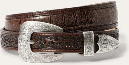 Stetson Brown Croco Print Tooled Tapered Belt