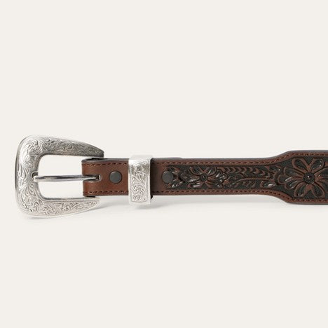 Stetson Brown Croco Print Tooled Tapered Belt