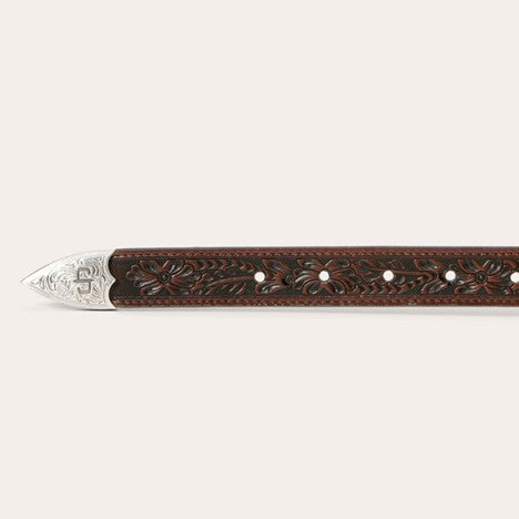 Stetson Brown Croco Print Tooled Tapered Belt